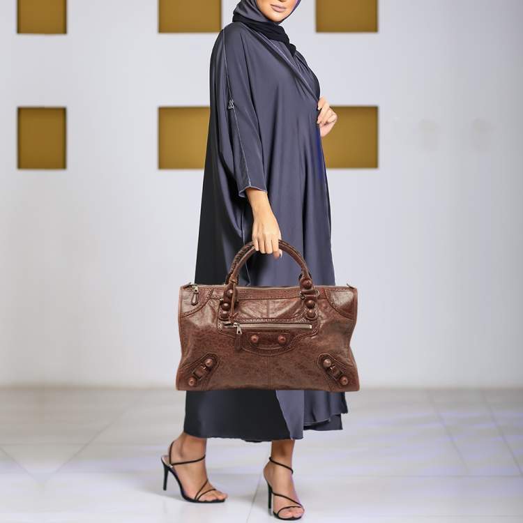 Pre Owned Balenciaga Brown Brogue Leather Work Tote