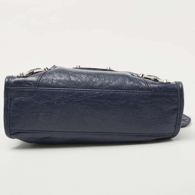 Pre Owned Balenciaga Navy Blue Leather Mini Classic Metallic Edge City Bag
