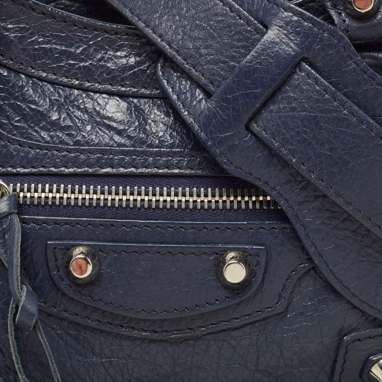 Pre Owned Balenciaga Navy Blue Leather Mini Classic Metallic Edge City Bag