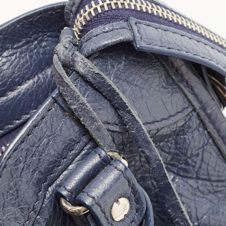 Pre Owned Balenciaga Navy Blue Leather Mini Classic Metallic Edge City Bag