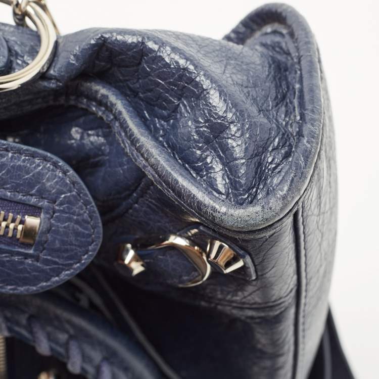 Pre Owned Balenciaga Navy Blue Leather Mini Classic Metallic Edge City Bag