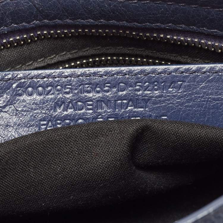 Pre Owned Balenciaga Navy Blue Leather Mini Classic Metallic Edge City Bag
