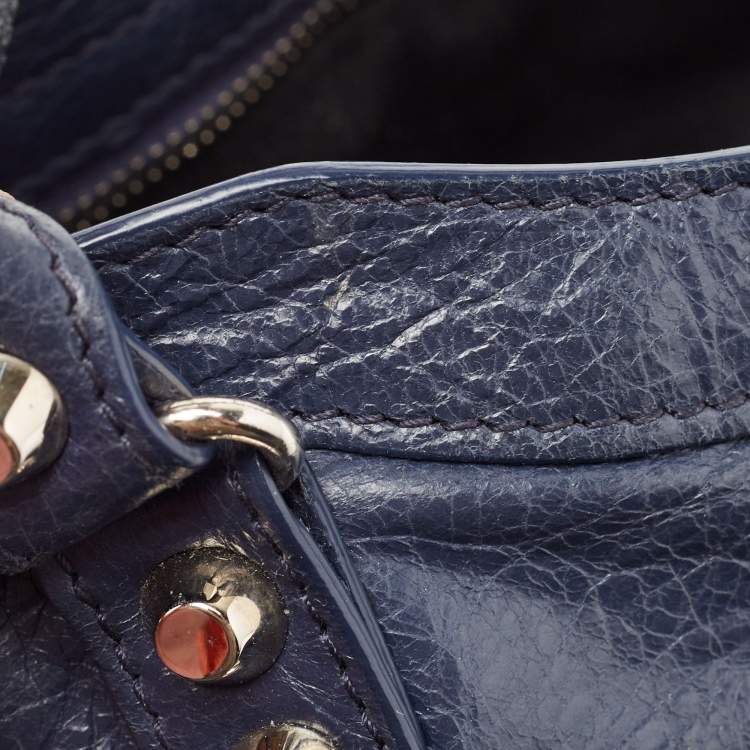 Pre Owned Balenciaga Navy Blue Leather Mini Classic Metallic Edge City Bag