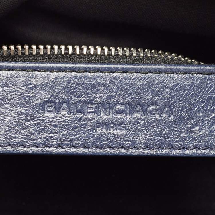 Pre Owned Balenciaga Navy Blue Leather Mini Classic Metallic Edge City Bag