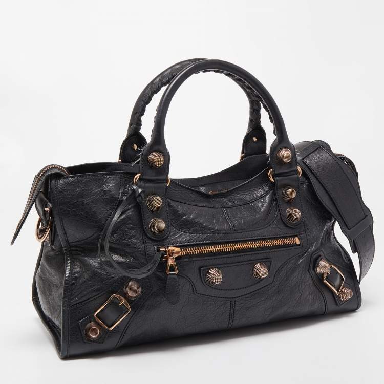 Pre Owned Balenciaga Black Leather GGH Part Time Bag