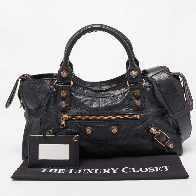 Pre Owned Balenciaga Black Leather GGH Part Time Bag