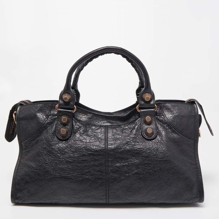 Pre Owned Balenciaga Black Leather GGH Part Time Bag