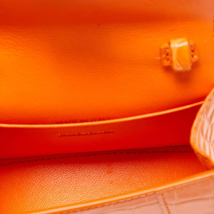 Pre Owned Balenciaga Orange Croc Embossed Leather Mini Chain Hourglass Bag