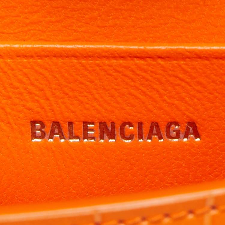 Pre Owned Balenciaga Orange Croc Embossed Leather Mini Chain Hourglass Bag