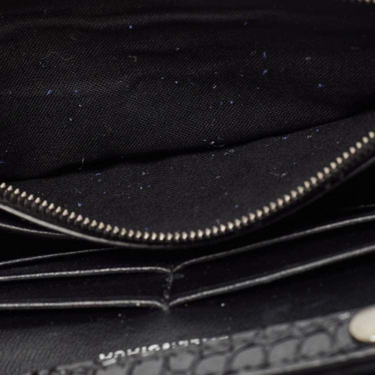 Pre Owned Balenciaga Black Croc Embossed Leather Hourglass Wallet on Chain