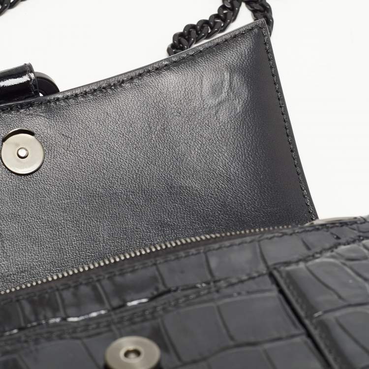 Pre Owned Balenciaga Black Croc Embossed Leather Hourglass Wallet on Chain