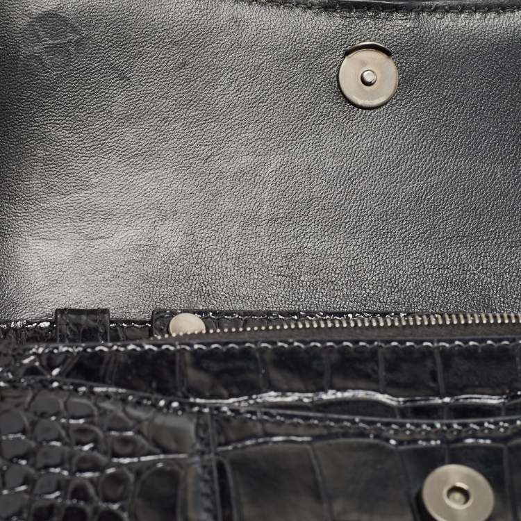 Pre Owned Balenciaga Black Croc Embossed Leather Hourglass Wallet on Chain