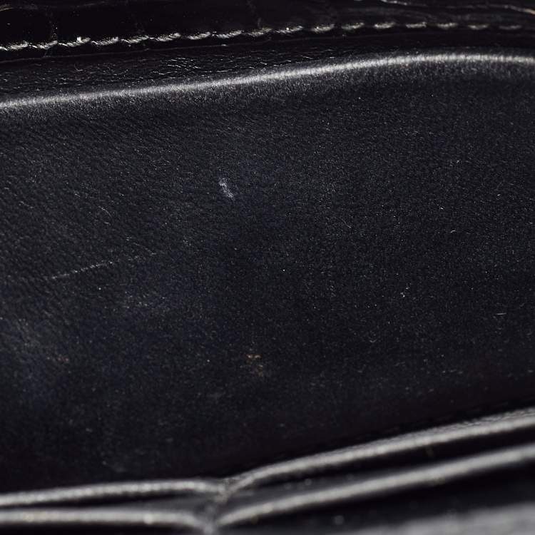 Pre Owned Balenciaga Black Croc Embossed Leather Hourglass Wallet on Chain