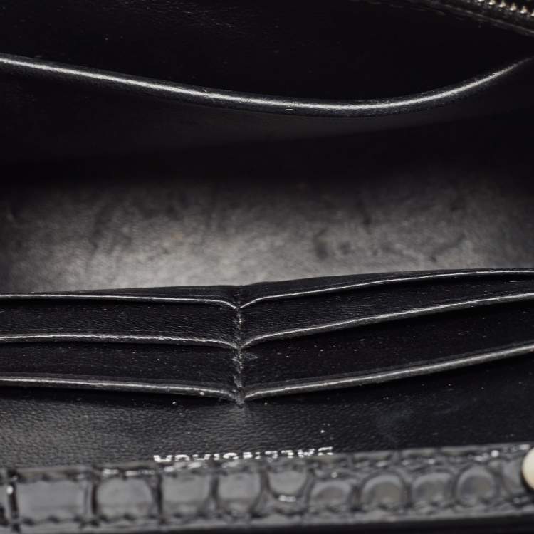 Pre Owned Balenciaga Black Croc Embossed Leather Hourglass Wallet on Chain