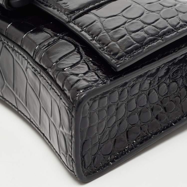 Pre Owned Balenciaga Black Croc Embossed Leather Hourglass Wallet on Chain