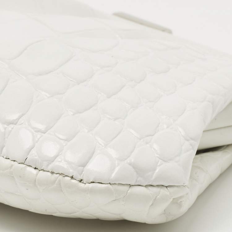 Pre Owned Balenciaga White Croc Embossed Leather XS Cloud Clutch Bag