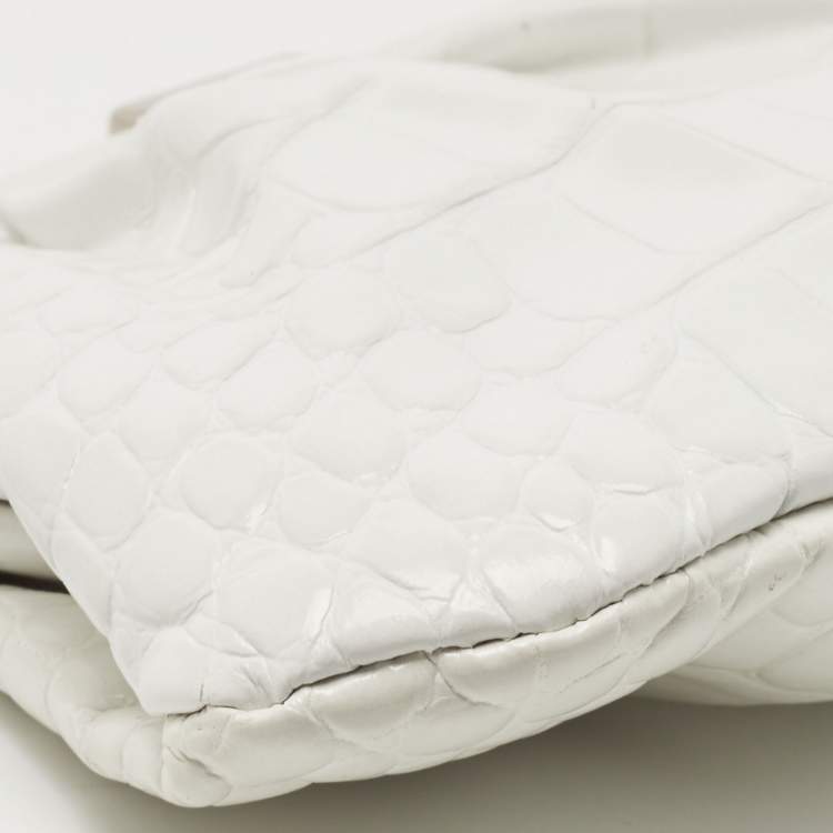 Pre Owned Balenciaga White Croc Embossed Leather XS Cloud Clutch Bag