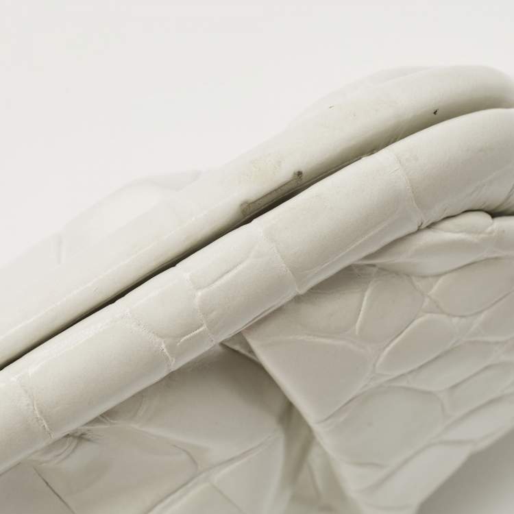Pre Owned Balenciaga White Croc Embossed Leather XS Cloud Clutch Bag