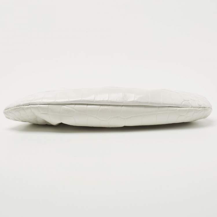 Pre Owned Balenciaga White Croc Embossed Leather XS Cloud Clutch Bag