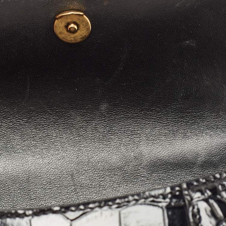 Pre Owned Balenciaga Black Croc Embossed Leather XS Hourglass Top Handle Bag