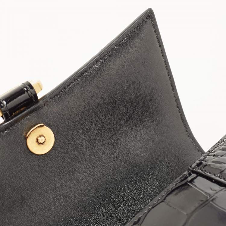 Pre Owned Balenciaga Black Croc Embossed Leather XS Hourglass Top Handle Bag