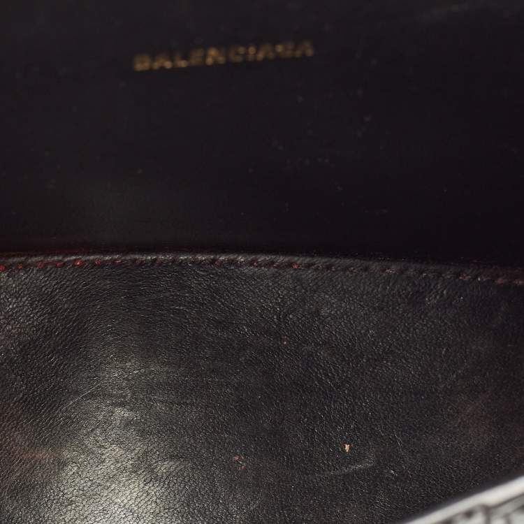 Pre Owned Balenciaga Black Croc Embossed Leather XS Hourglass Top Handle Bag