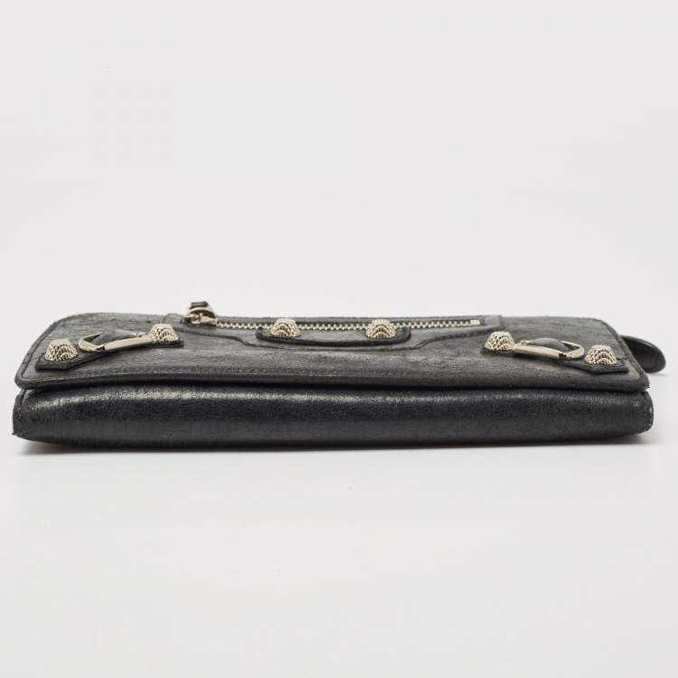 Pre Owned Balenciaga Black Leather Arena Giant Continental Wallet
