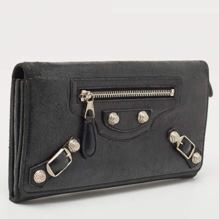 Pre Owned Balenciaga Black Leather Arena Giant Continental Wallet