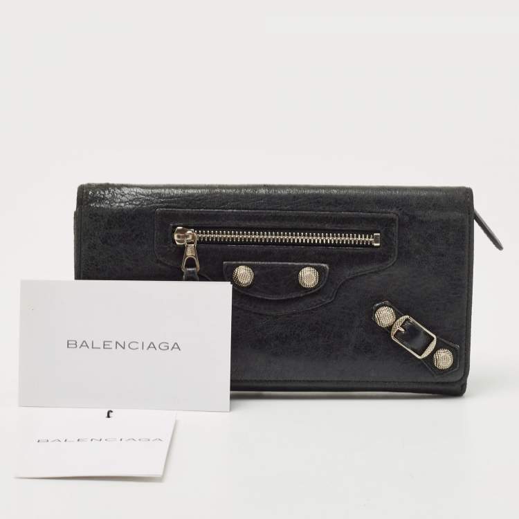 Pre Owned Balenciaga Black Leather Arena Giant Continental Wallet
