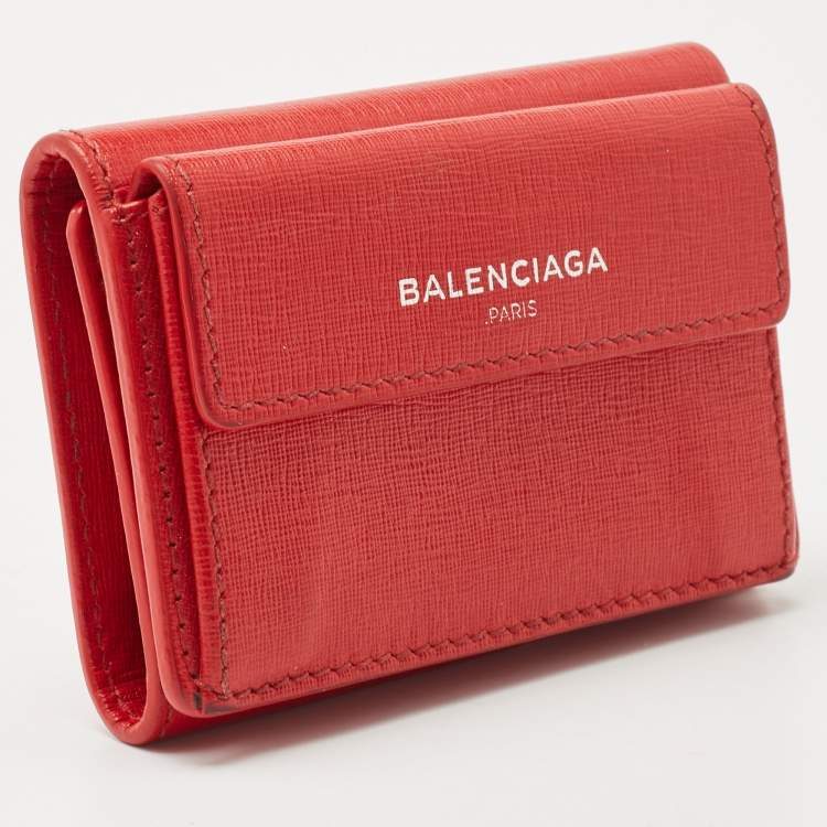 Pre Owned Balenciaga Red Leather Mini Trifold Wallet