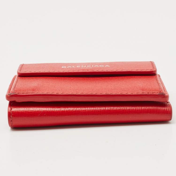 Pre Owned Balenciaga Red Leather Mini Trifold Wallet