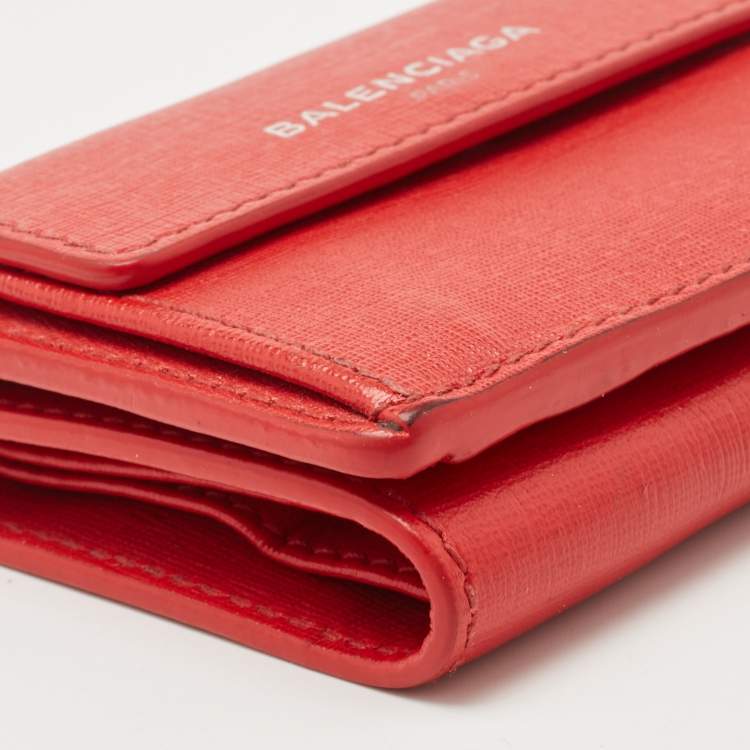 Pre Owned Balenciaga Red Leather Mini Trifold Wallet