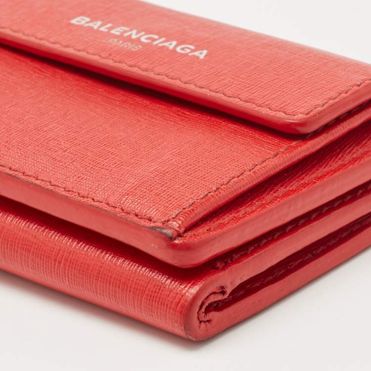 Pre Owned Balenciaga Red Leather Mini Trifold Wallet