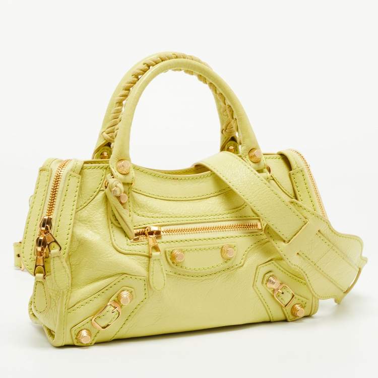 Pre Owned Balenciaga Light Green Leather Mini Classic City Tote
