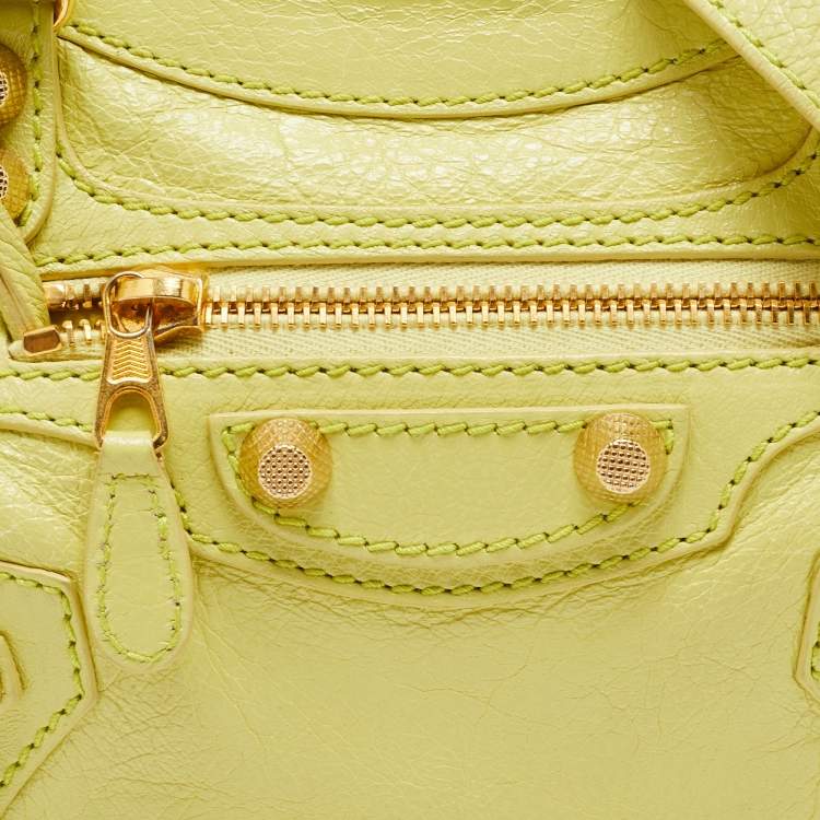 Pre Owned Balenciaga Light Green Leather Mini Classic City Tote