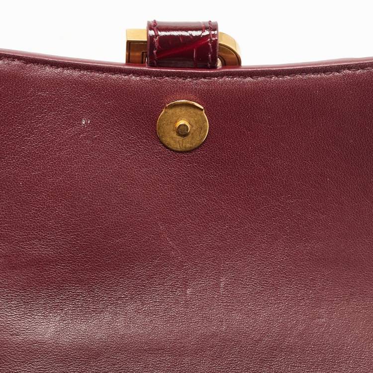 Pre Owned Balenciaga Burgundy Croc Embossed Leather XS Hourglass Top Handle Bag