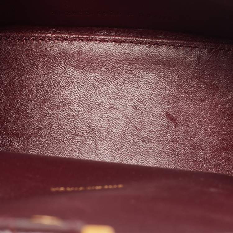 Pre Owned Balenciaga Burgundy Croc Embossed Leather XS Hourglass Top Handle Bag