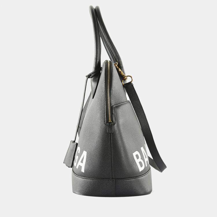 Women's Black Grained Leather top handle bag