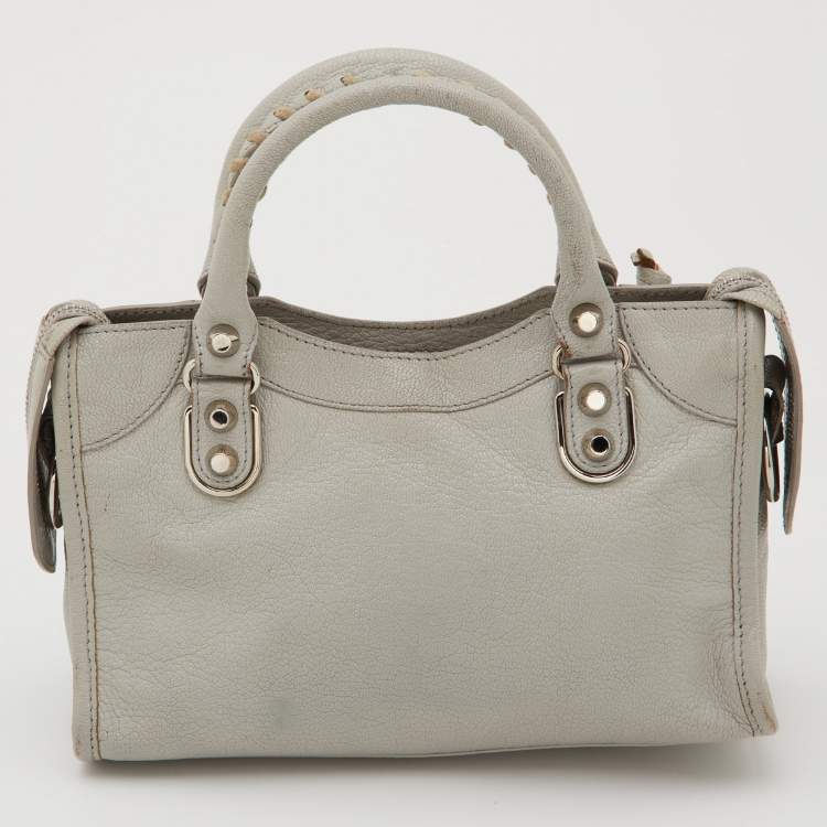 Pre Owned Balenciaga Gris Glace Leather Mini Classic Metallic Edge City Bag