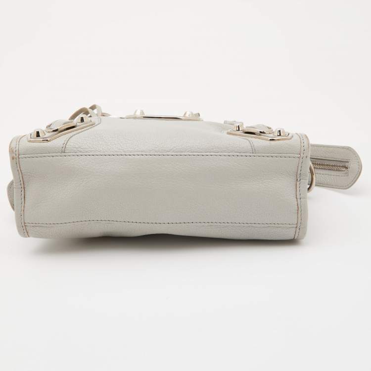 Pre Owned Balenciaga Gris Glace Leather Mini Classic Metallic Edge City Bag