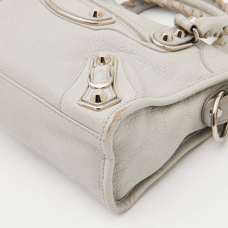 Pre Owned Balenciaga Gris Glace Leather Mini Classic Metallic Edge City Bag