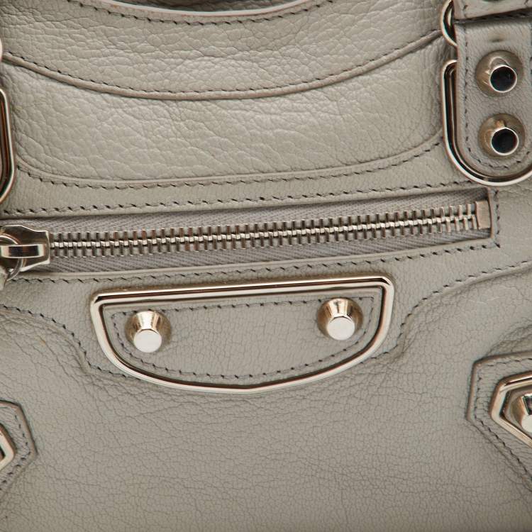 Pre Owned Balenciaga Gris Glace Leather Mini Classic Metallic Edge City Bag