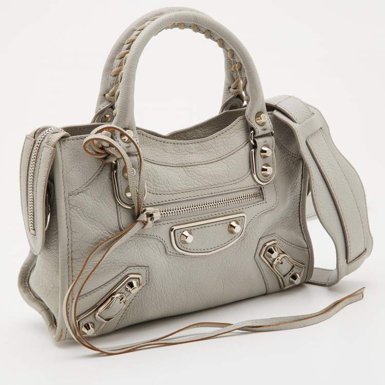 Pre Owned Balenciaga Gris Glace Leather Mini Classic Metallic Edge City Bag