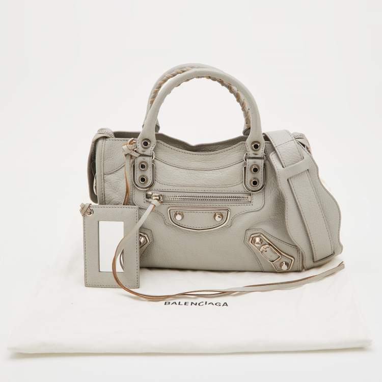 Pre Owned Balenciaga Gris Glace Leather Mini Classic Metallic Edge City Bag