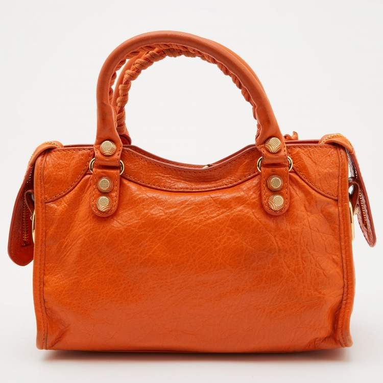 Pre Owned Balenciaga Tangerine Leather Mini RH City Bag