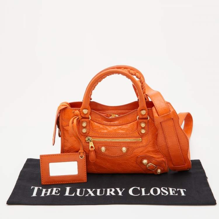 Pre Owned Balenciaga Tangerine Leather Mini RH City Bag