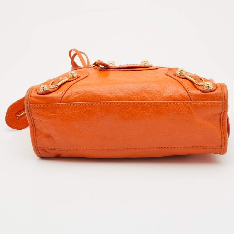 Pre Owned Balenciaga Tangerine Leather Mini RH City Bag