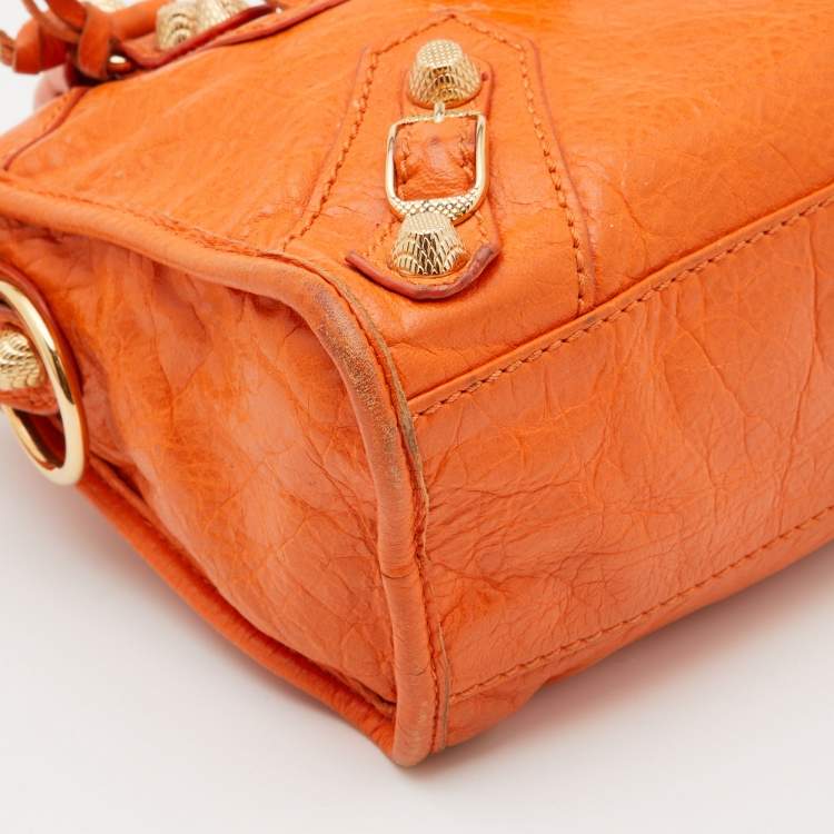 Pre Owned Balenciaga Tangerine Leather Mini RH City Bag
