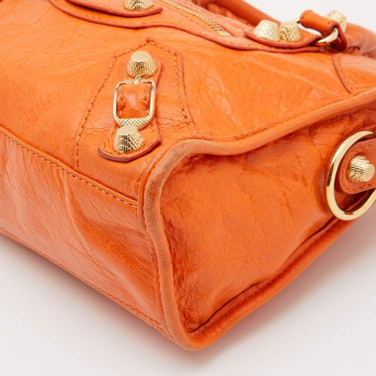 Pre Owned Balenciaga Tangerine Leather Mini RH City Bag