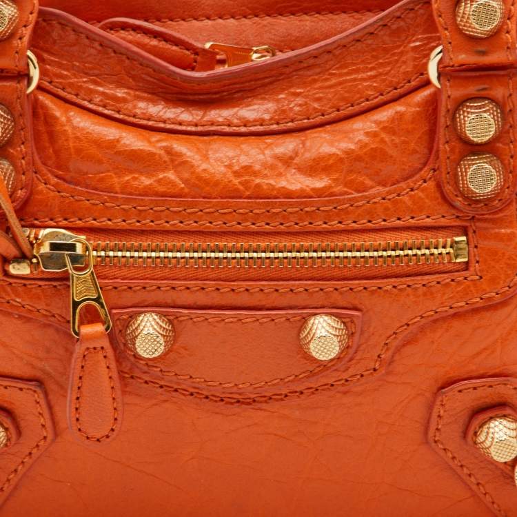 Pre Owned Balenciaga Tangerine Leather Mini RH City Bag